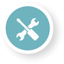 A blue and white icon with a wrench and screwdriver.