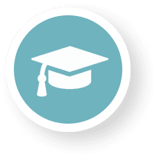 A blue circle with a graduation cap on top.