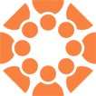 A green and orange pattern with an arrow in the middle.