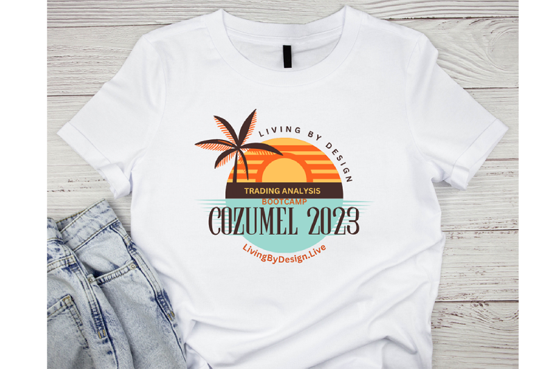 A white t-shirt with the words " living by beach."