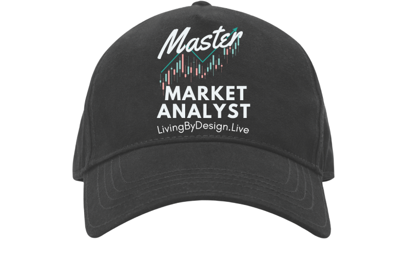 A black hat with the words " master market analyst living by design live ".